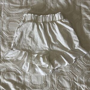 White Eyelet Ruffle Women Shorts